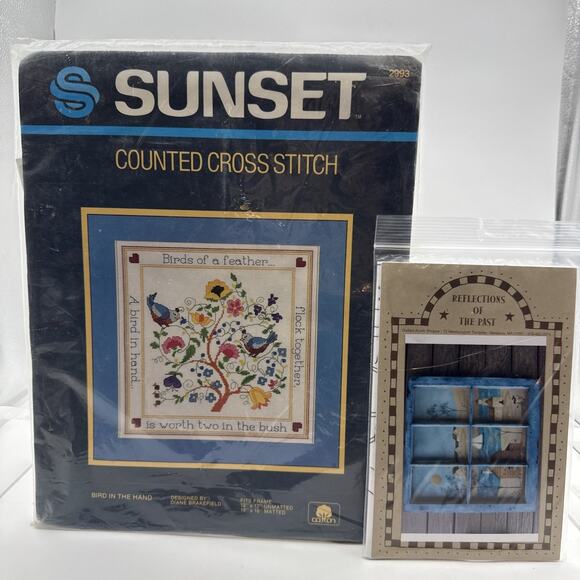 Vtg Sunset 2993 Bird In The Hand Counted Cross Stitch Kit 12”x12” Open Complete+ - Picture 1 of 12